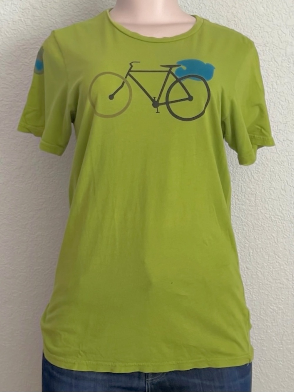 FREECITY "Bread and Bikes" Supervintage Distressed T-Shirt - Lime Green - Size M